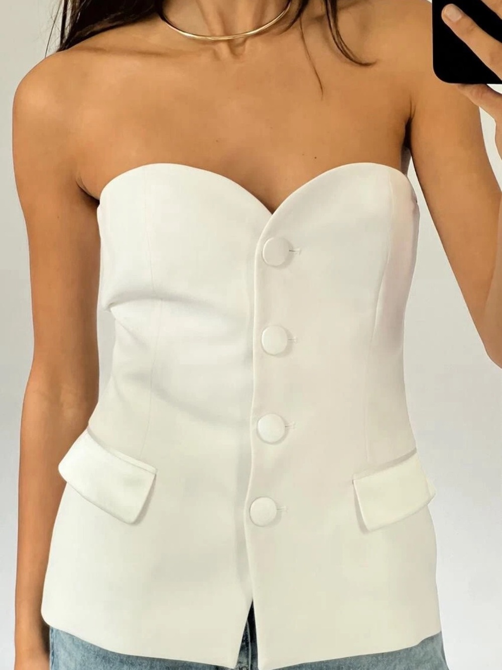 Zara Strapless Peplum Corset Satin Effect Tuxedo Blazer Bustier